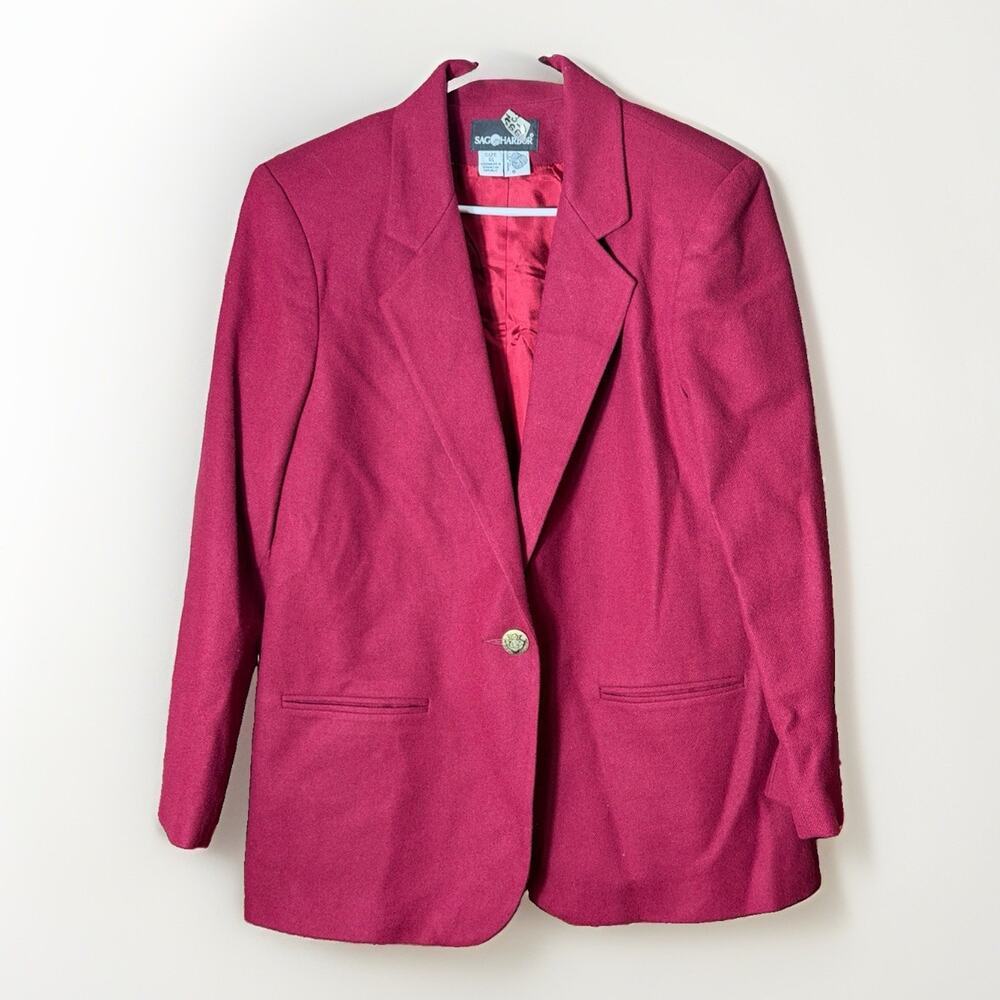 Vtg Sag Harbor Blazer Woman's 12 100% Wool Jacket Burgundy Academia Preppy
